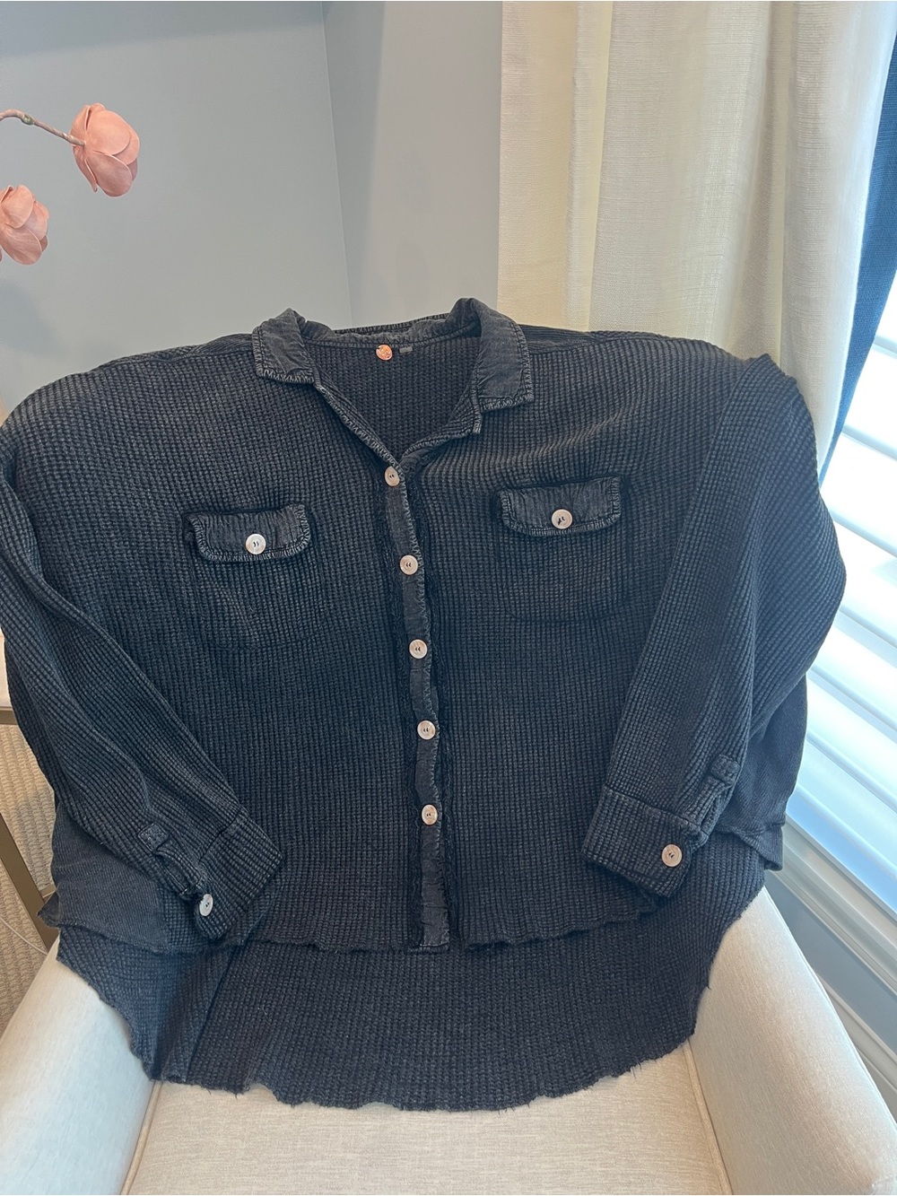 FP One Free People Scout Waffle Knit Shacket Charcoal Black